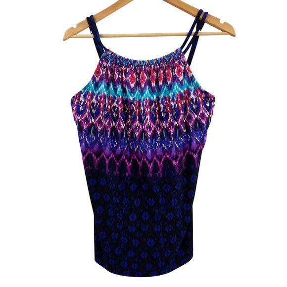 Miraclesuit High Neck Tankini Top Size 16 Adjustable Underwire Ikat Metallic - Picture 1 of 9